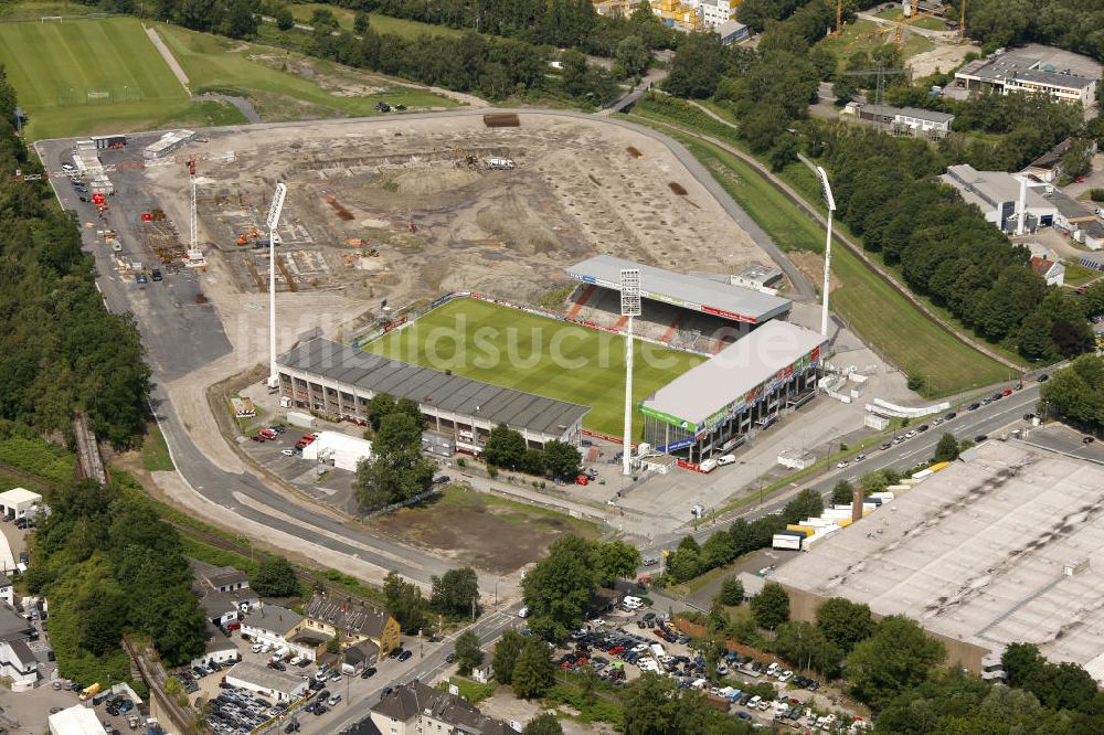 Essen aus der Vogelperspektive: Stadionneubau zum Rot- Weiss - Stadion in Essen / RWE Stadion