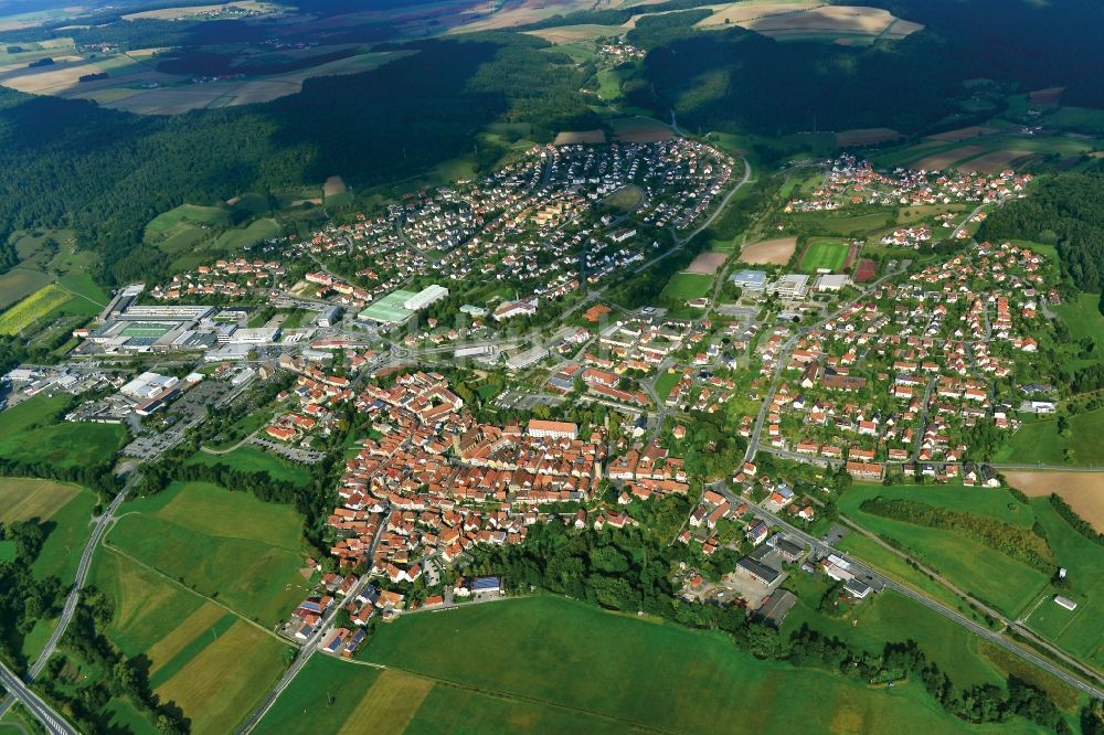 Ebern von oben - Stadt- Ansicht der zum Landkreis Haßberge gehörenden Gemeinde Ebern im Bundesland Bayern