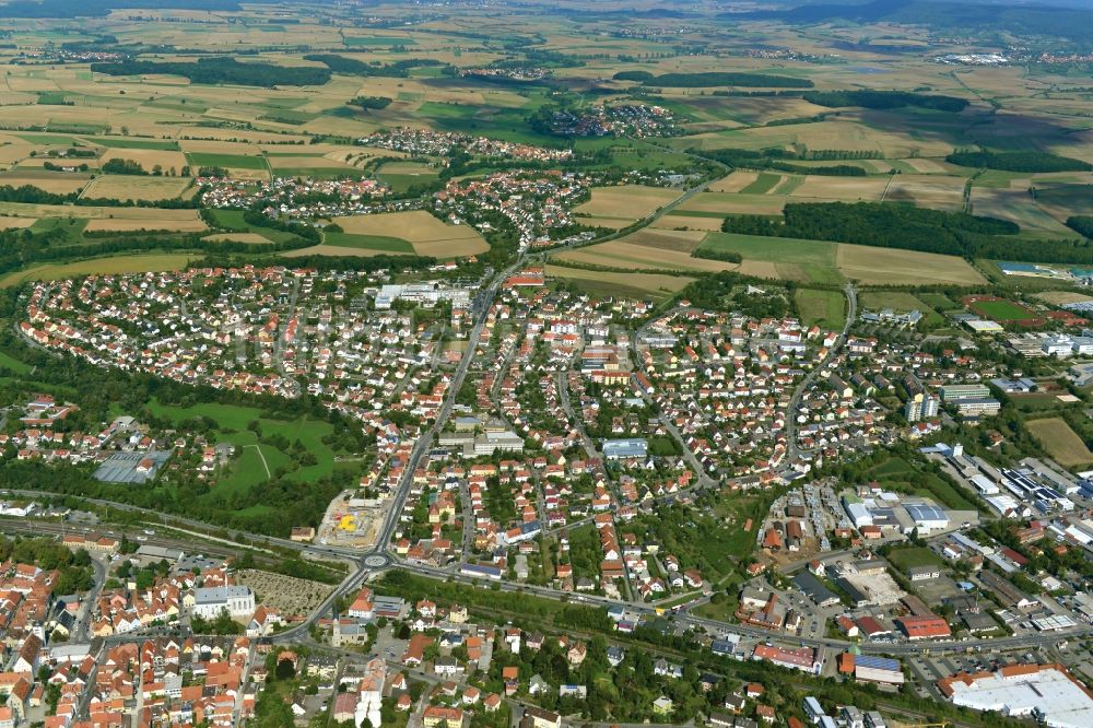 Haßfurt von oben - Stadt - Ansicht der zum Landkreis Haßberge gehörenden Stadt Haßfurt im Bundesland Bayern