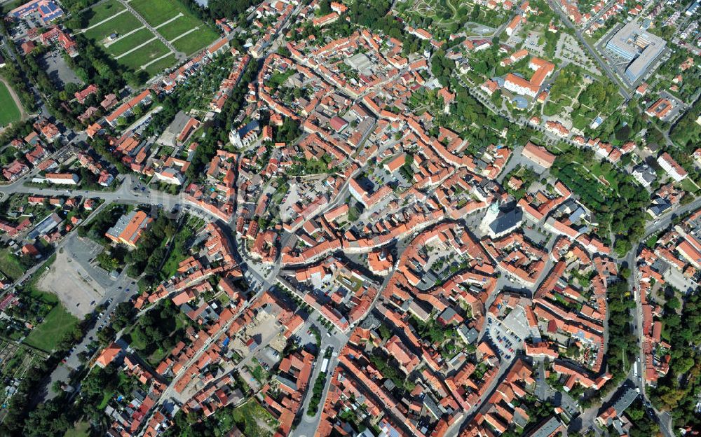 Bad Langensalza von oben - Stadtansicht auf die Altstadt von Bad Langensalza, Thüringen