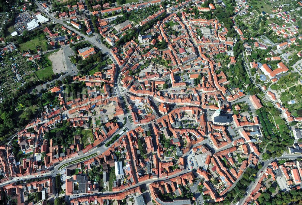 Bad Langensalza aus der Vogelperspektive: Stadtansicht auf die Altstadt von Bad Langensalza, Thüringen