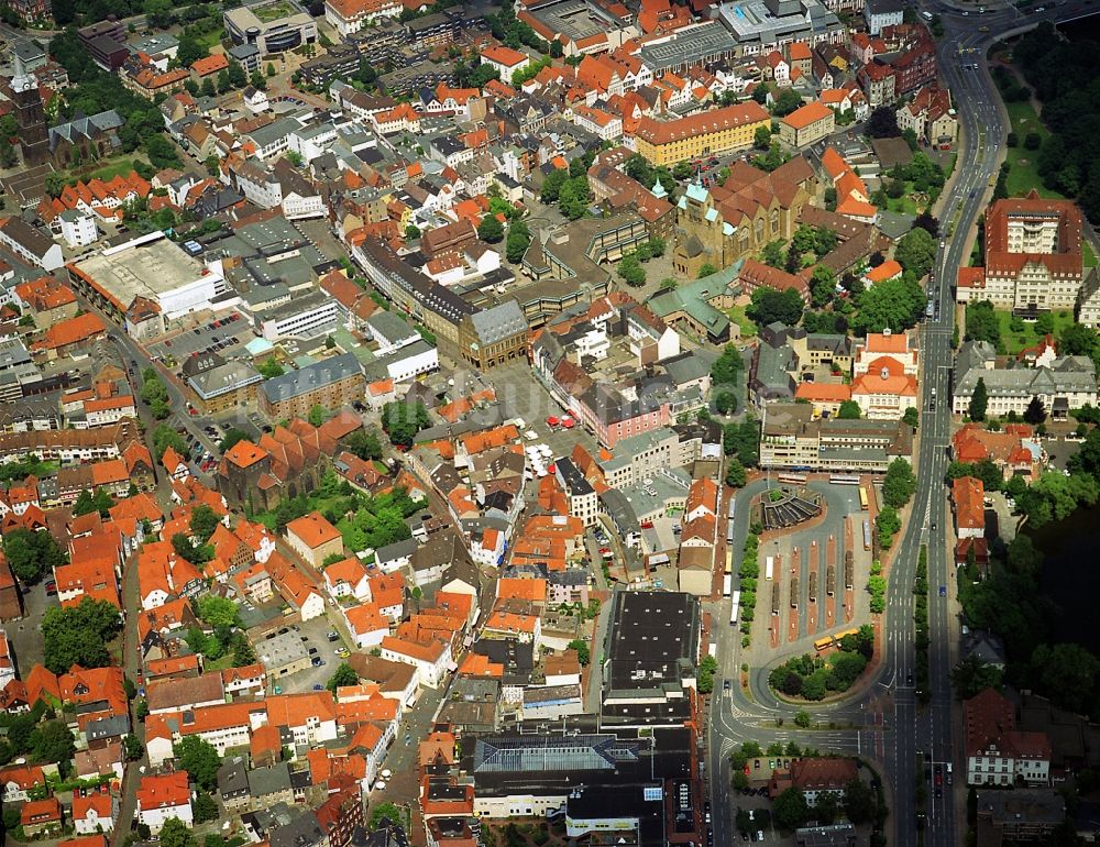 Luftbild Minden - Stadtansicht der Altstadt im Zentrum von Minden im Bundesland Nordrhein-Westfalen