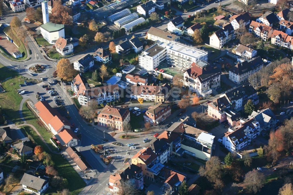 Wehr von oben - Stadtansicht im Bereich Bahnhof / Hauptstrasse im Stadtgebiet in Wehr im Bundesland Baden-Württemberg, Deutschland