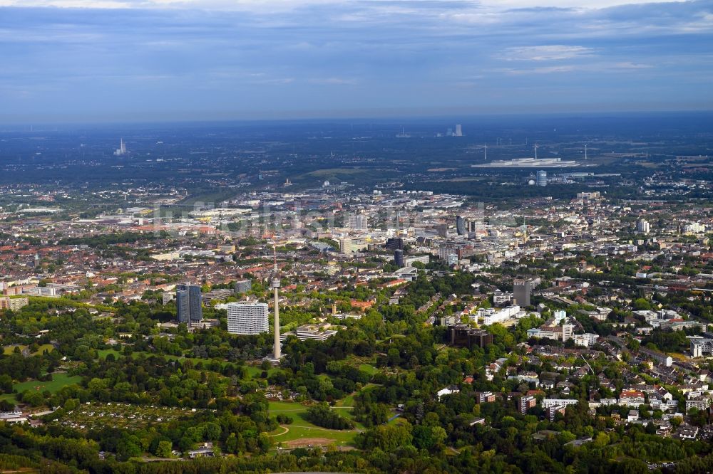 Dortmund von oben - Stadtansicht des bewölkten Dortmund mit Westfalenpark im Bundesland Nordrhein-Westfalen