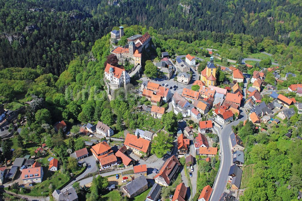  von oben - Stadtansicht der Burgstadt Hohenstein, die Perle der Sächsischen Schweiz