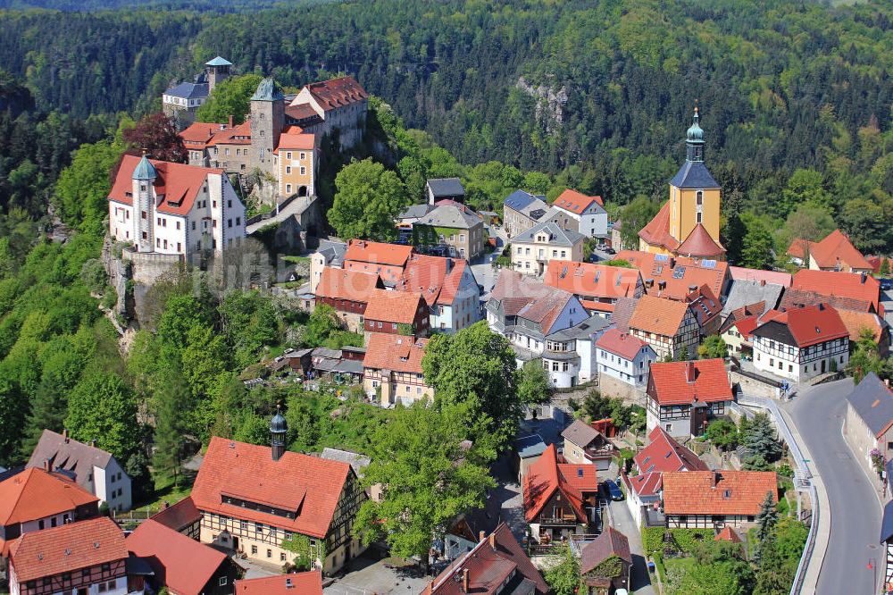  aus der Vogelperspektive: Stadtansicht der Burgstadt Hohenstein, die Perle der Sächsischen Schweiz