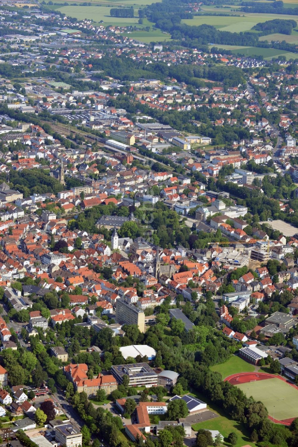 Detmold von oben - Stadtansicht von Detmold in Ostwestfalen-Lippe im Bundesland Nordrhein-Westfalen