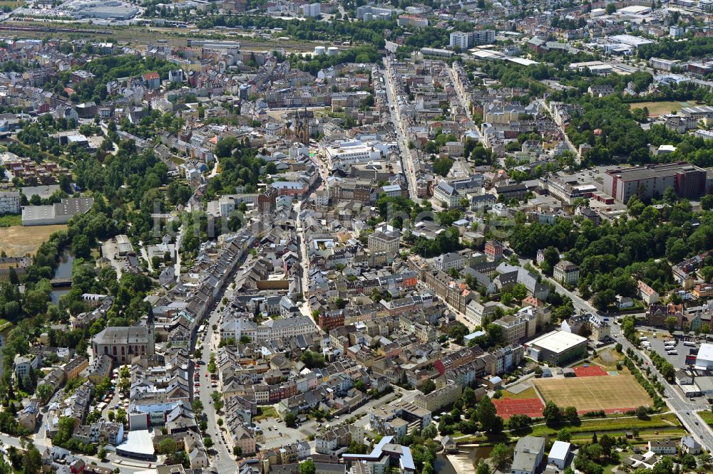 Luftaufnahme Hof - Stadtansicht entlang der Ludwigstraße in Hof im Bundesland Bayern, Deutschland