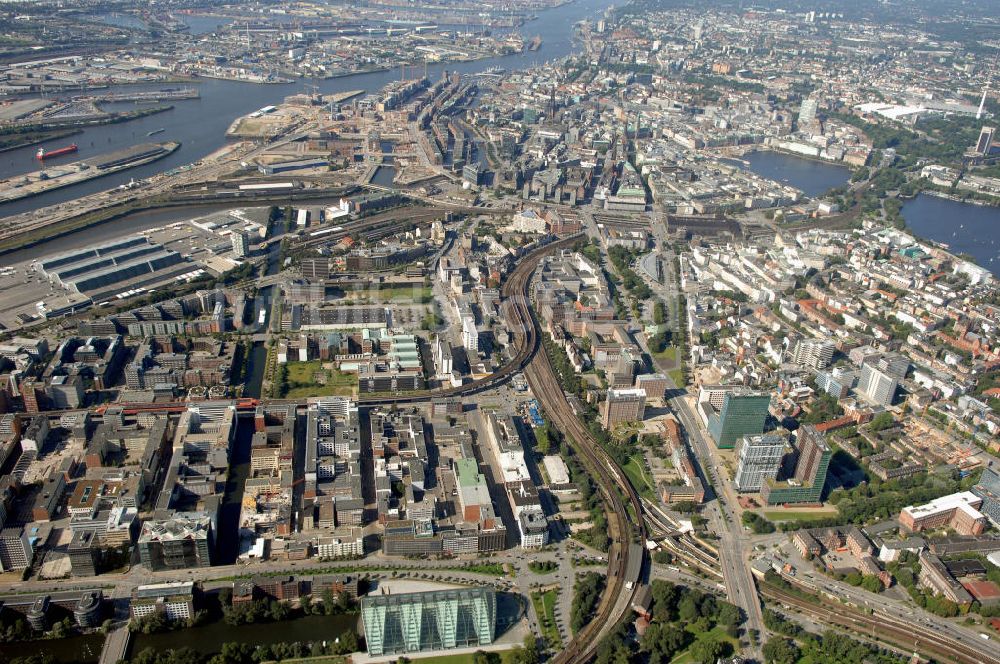 Luftbild Hamburg - Stadtansicht Hamburg Mitte mit Hafen