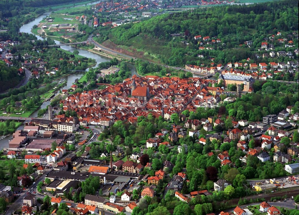 Hann. Münden aus der Vogelperspektive: Stadtansicht von Hann. Münden in Niedersachsen