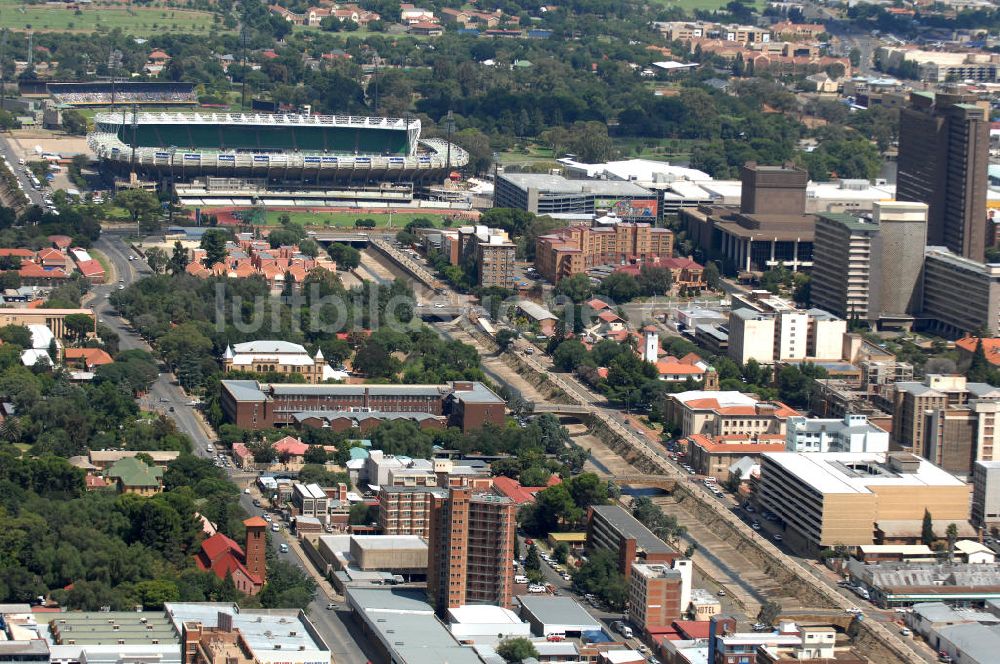 Bloemfontein von oben - Stadtansicht auf die Innenstadt von Bloemfontein in South Africa