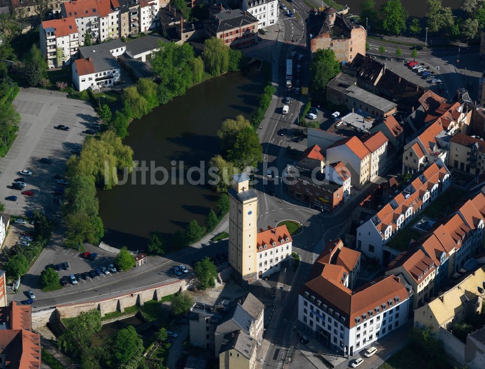 Altenburg aus der Vogelperspektive: Stadtansicht der Innenstadt am Kunstturm von Altenburg in Thüringen