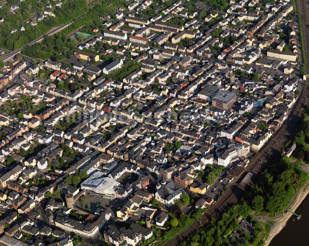 Lahnstein von oben - Stadtansicht der Innenstadt von Lahnstein im Bundesland Rheinland-Pfalz