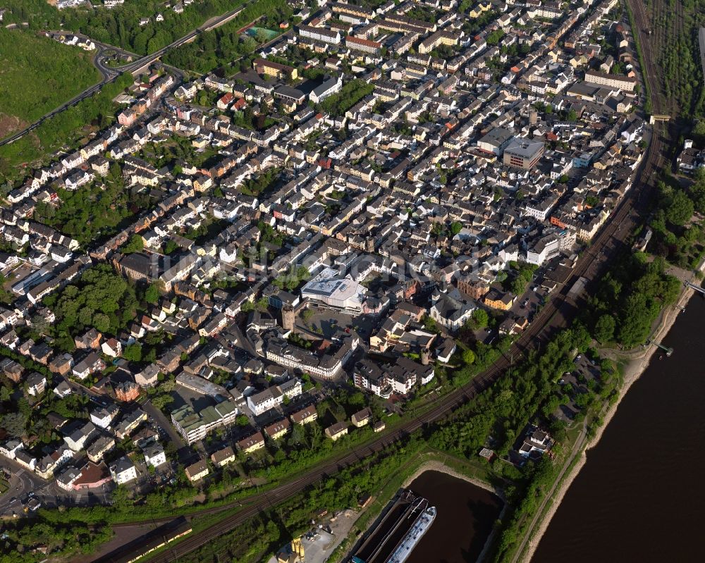 Lahnstein aus der Vogelperspektive: Stadtansicht der Innenstadt von Lahnstein im Bundesland Rheinland-Pfalz