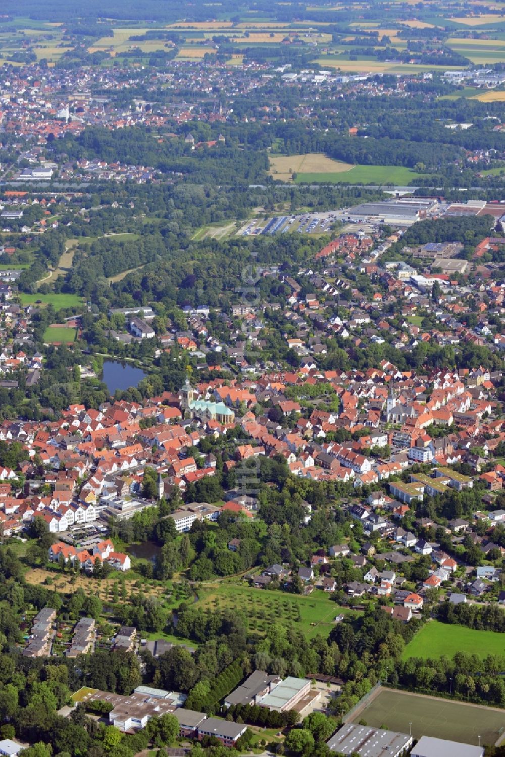 Rheda-Wiedenbrück aus der Vogelperspektive: Stadtansicht der Innenstadt des Ortsteils von Wiedenbrück in der Doppelstadt Rheda-Wiedenbrück im Bundesland Nordrhein-Westfalen