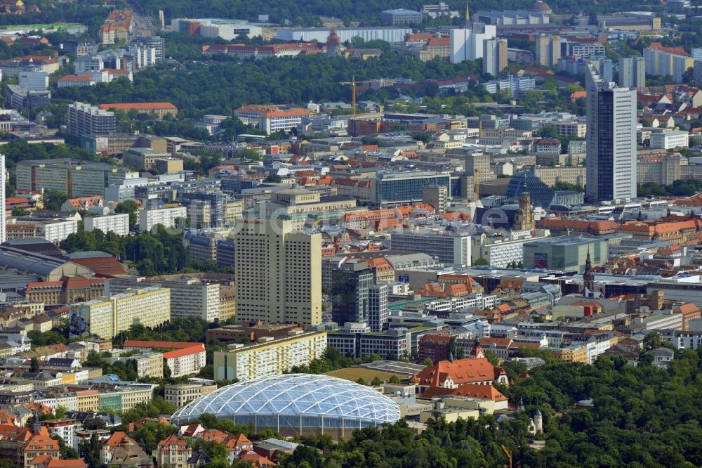 Leipzig von oben - Stadtansicht der Innenstadt der sächsischen Großstadt mit dem Altstadt - Zentrum von Leipzig im Bundesland Sachsen