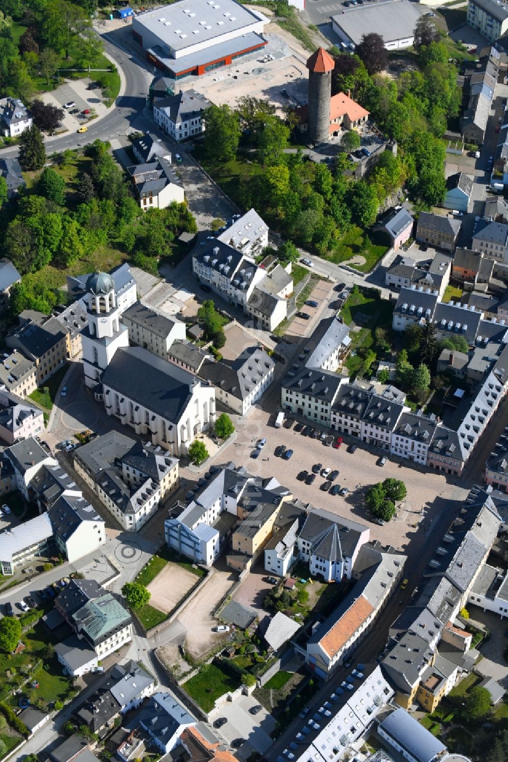 Luftbild Auerbach - Stadtansicht vom Innenstadtbereich mit dem Altmarkt in Auerbach im Bundesland Sachsen, Deutschland