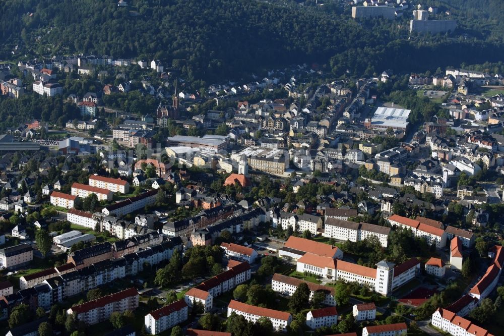 Aue aus der Vogelperspektive: Stadtansicht vom Innenstadtbereich in Aue im Bundesland Sachsen