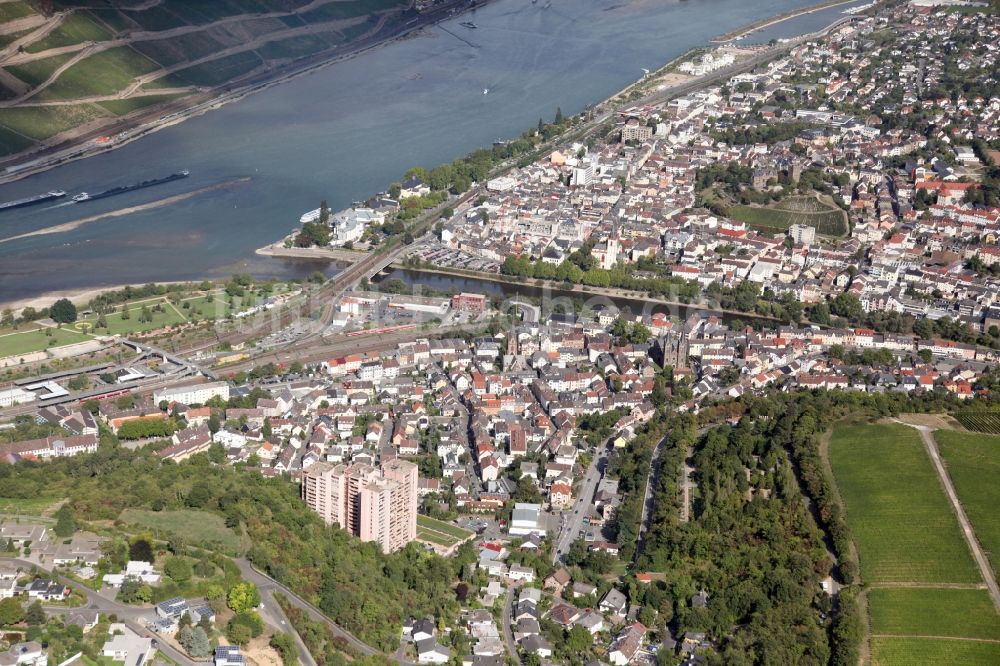 Bingen am Rhein aus der Vogelperspektive: Stadtansicht vom Innenstadtbereich in Bingen am Rhein im Bundesland Rheinland-Pfalz