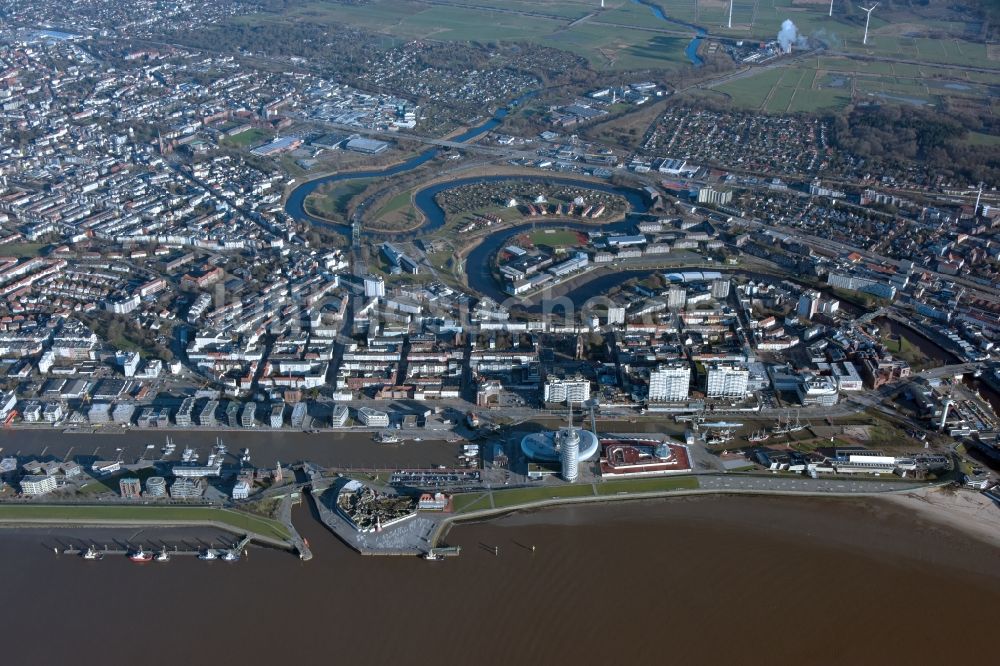 Bremerhaven aus der Vogelperspektive: Stadtansicht vom Innenstadtbereich in Bremerhaven im Bundesland Bremen, Deutschland