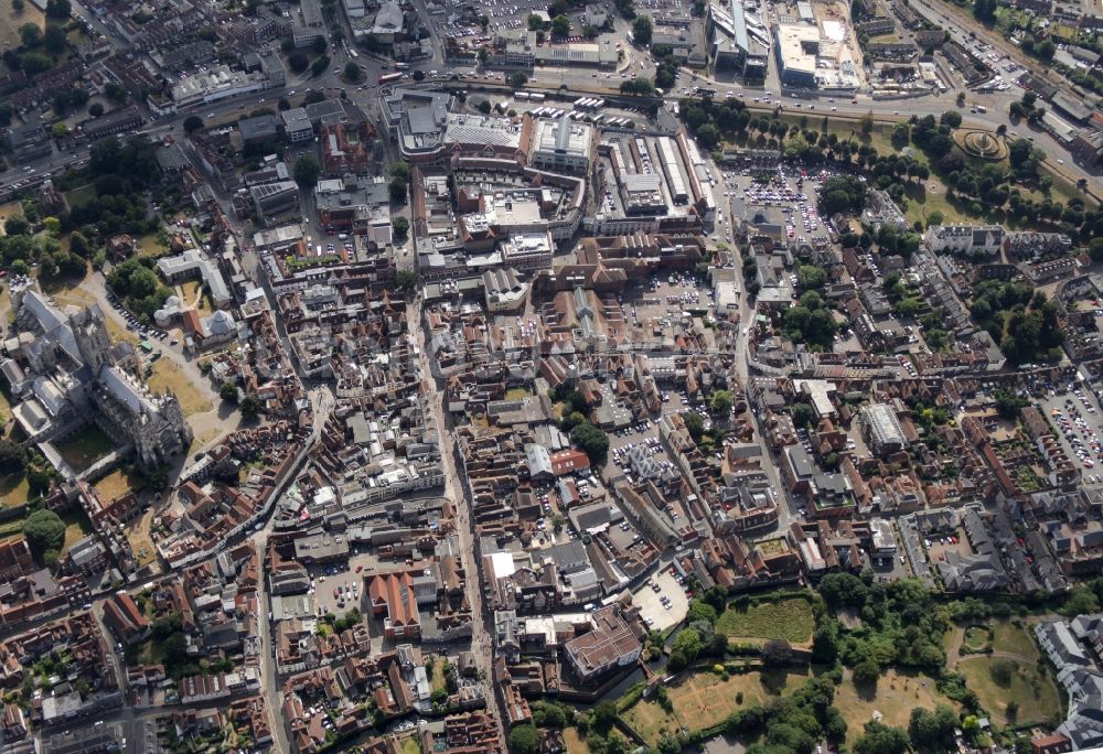 Canterbury von oben - Stadtansicht vom Innenstadtbereich in Canterbury in England, Vereinigtes Königreich