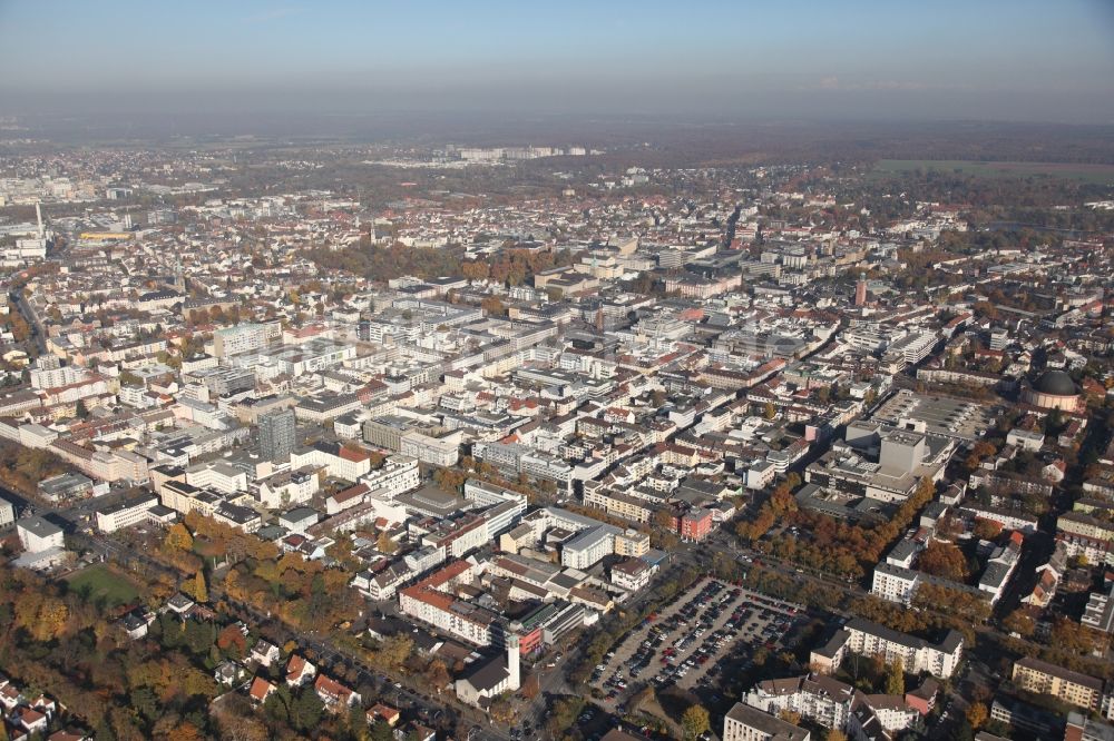 Darmstadt von oben - Stadtansicht vom Innenstadtbereich in Darmstadt im Bundesland Hessen