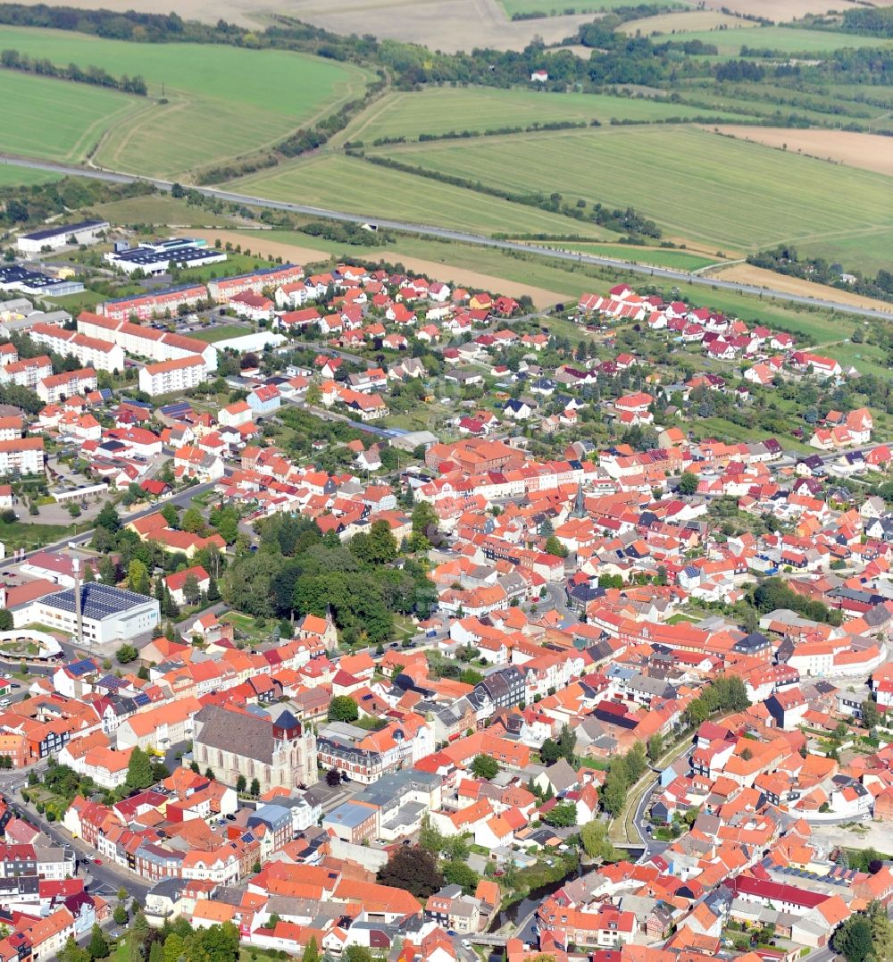 Dingelstädt von oben - Stadtansicht vom Innenstadtbereich in Dingelstädt im Bundesland Thüringen, Deutschland