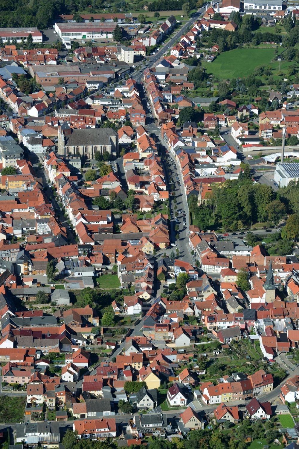 Dingelstädt von oben - Stadtansicht vom Innenstadtbereich in Dingelstädt im Bundesland Thüringen, Deutschland