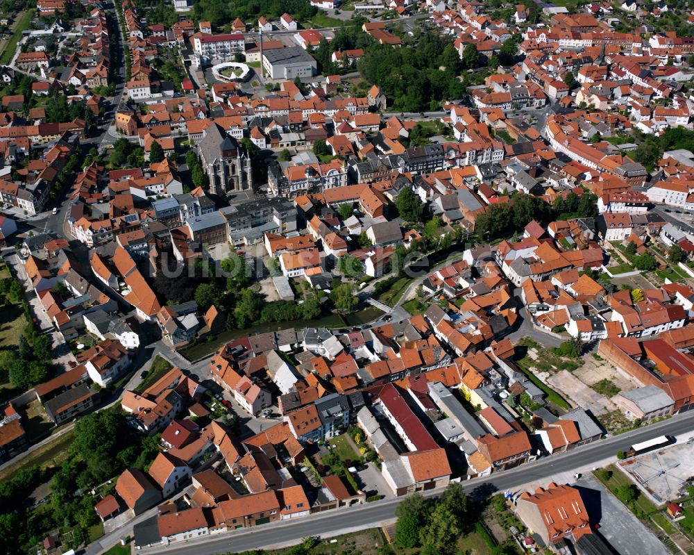 Dingelstädt von oben - Stadtansicht vom Innenstadtbereich in Dingelstädt im Bundesland Thüringen, Deutschland