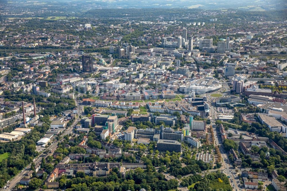 Luftaufnahme Essen - Stadtansicht vom Innenstadtbereich in Essen im Bundesland Nordrhein-Westfalen - NRW, Deutschland