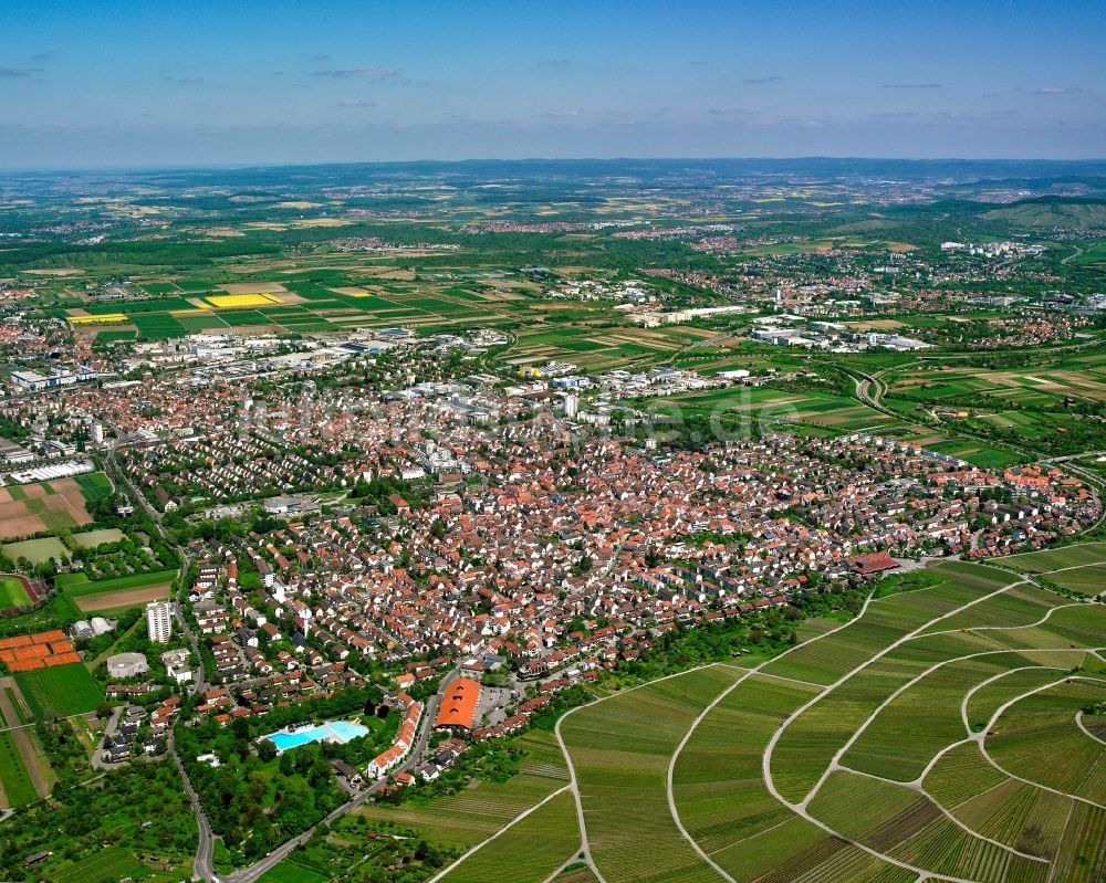 Luftaufnahme Fellbach - Stadtansicht vom Innenstadtbereich in Fellbach im Bundesland Baden-Württemberg, Deutschland