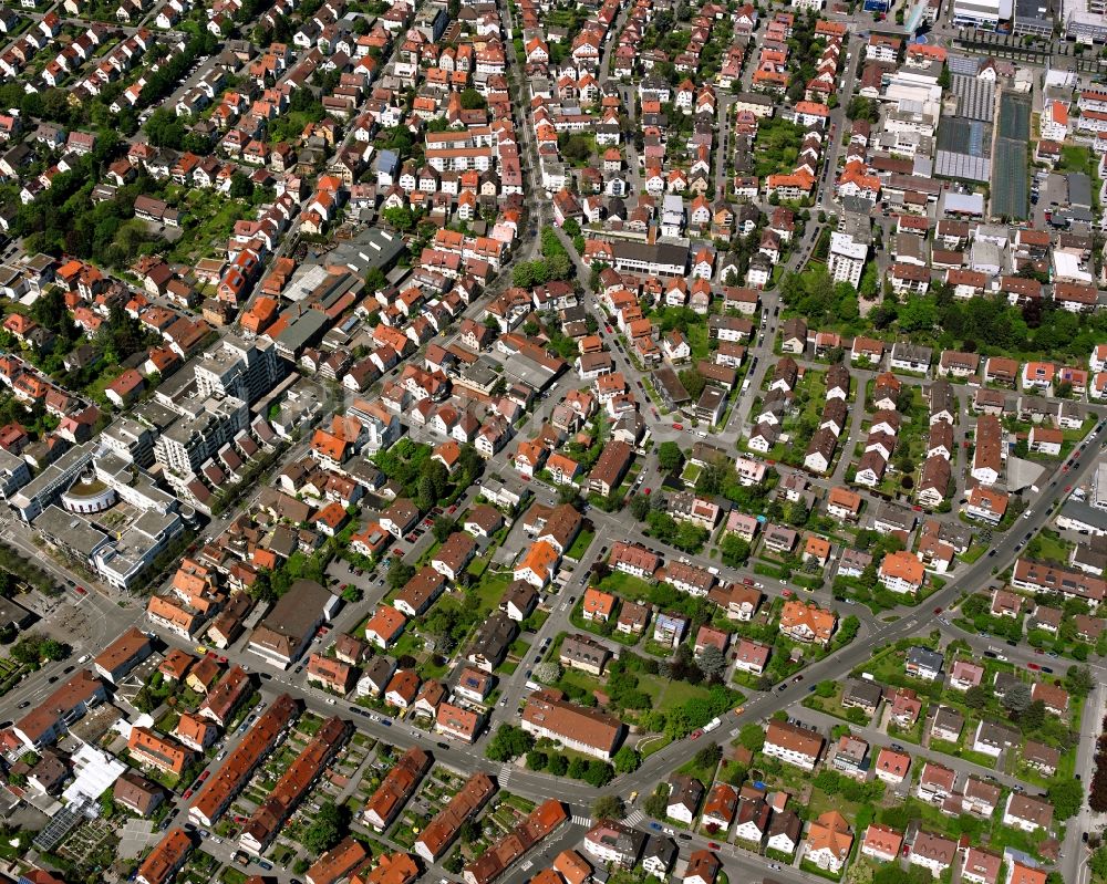 Fellbach aus der Vogelperspektive: Stadtansicht vom Innenstadtbereich in Fellbach im Bundesland Baden-Württemberg, Deutschland