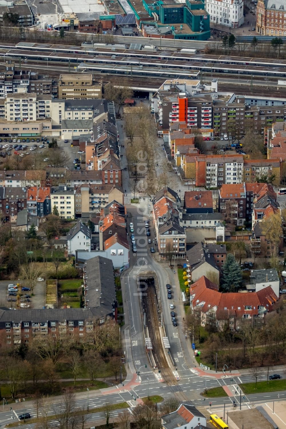 Gelsenkirchen aus der Vogelperspektive: Stadtansicht vom Innenstadtbereich in Gelsenkirchen im Bundesland Nordrhein-Westfalen, Deutschland