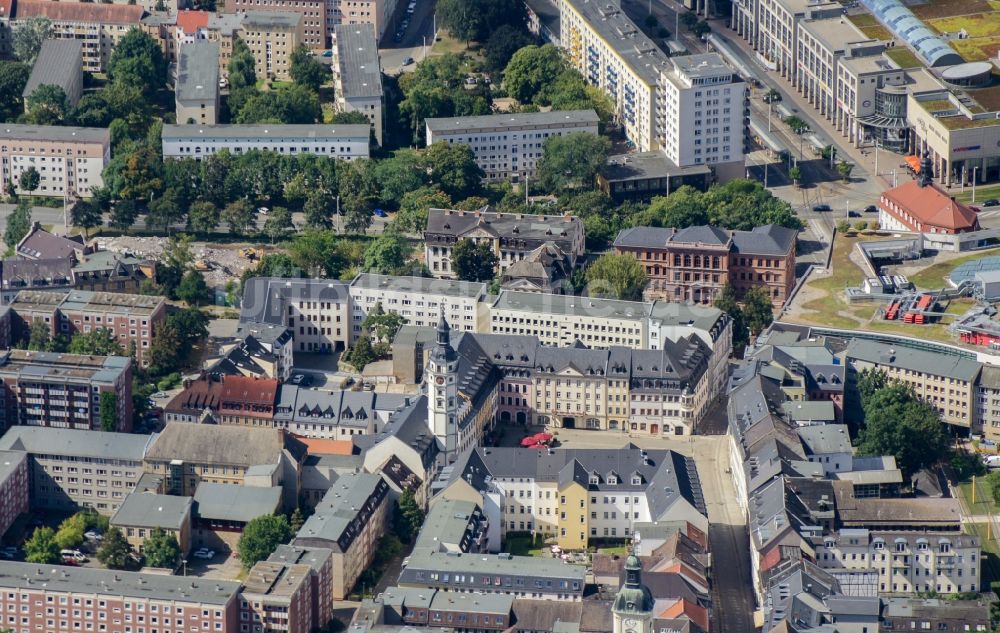 Gera von oben - Stadtansicht vom Innenstadtbereich in Gera im Bundesland Thüringen