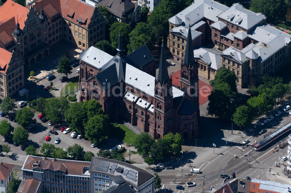 Freiburg im Breisgau von oben - Stadtansicht vom Innenstadtbereich mit Gewerbeschule Freiburg, Lessing Realschule Freiburg und Johannes Kirche in Freiburg im Breisgau im Bundesland Baden-Württemberg, Deutschland