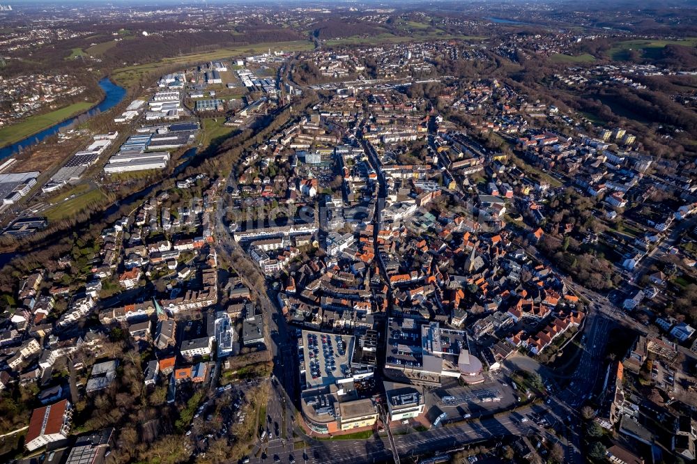 Luftaufnahme Hattingen - Stadtansicht vom Innenstadtbereich in Hattingen im Bundesland Nordrhein-Westfalen, Deutschland