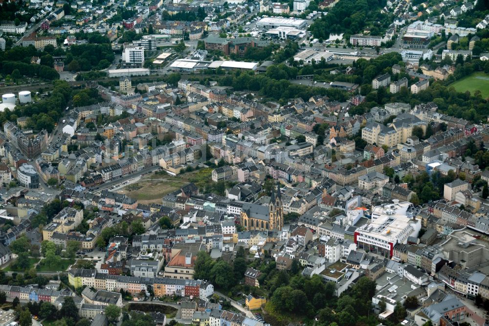 Luftbild Hof - Stadtansicht vom Innenstadtbereich mit der Kirche St. Marien in Hof im Bundesland Bayern, Deutschland