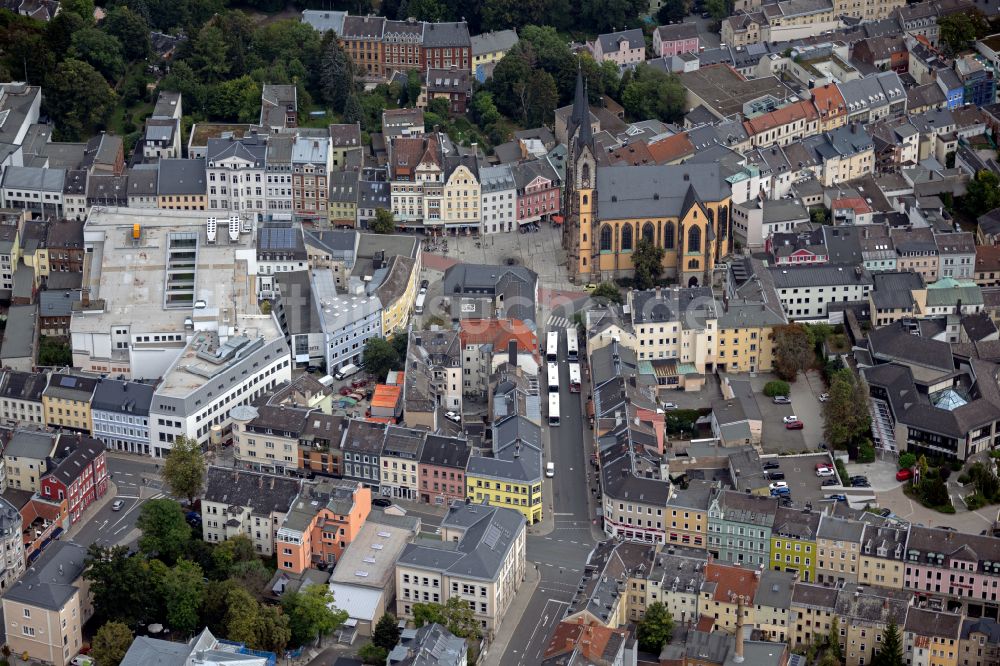 Luftbild Hof - Stadtansicht vom Innenstadtbereich mit der Kirche St. Marien in Hof im Bundesland Bayern, Deutschland