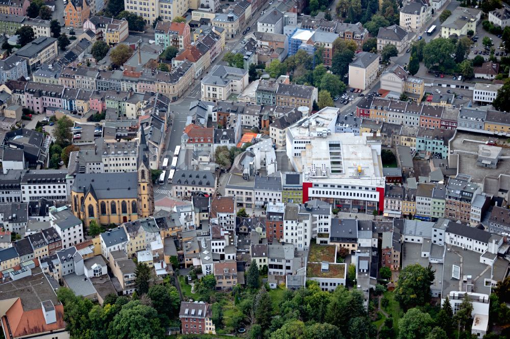 Hof aus der Vogelperspektive: Stadtansicht vom Innenstadtbereich mit der Kirche St. Marien in Hof im Bundesland Bayern, Deutschland