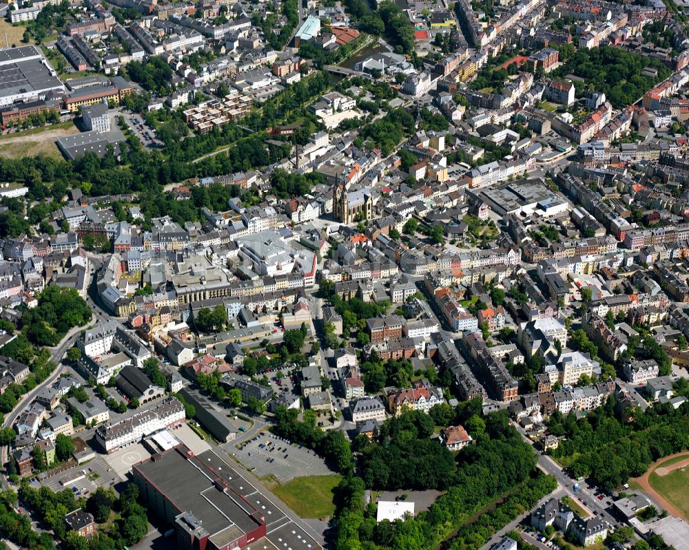 Hof aus der Vogelperspektive: Stadtansicht vom Innenstadtbereich mit der Kirche St. Marien in Hof im Bundesland Bayern, Deutschland