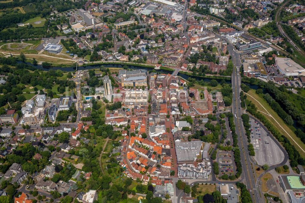 Luftaufnahme Lünen - Stadtansicht vom Innenstadtbereich an der Lippe in Lünen im Bundesland Nordrhein-Westfalen