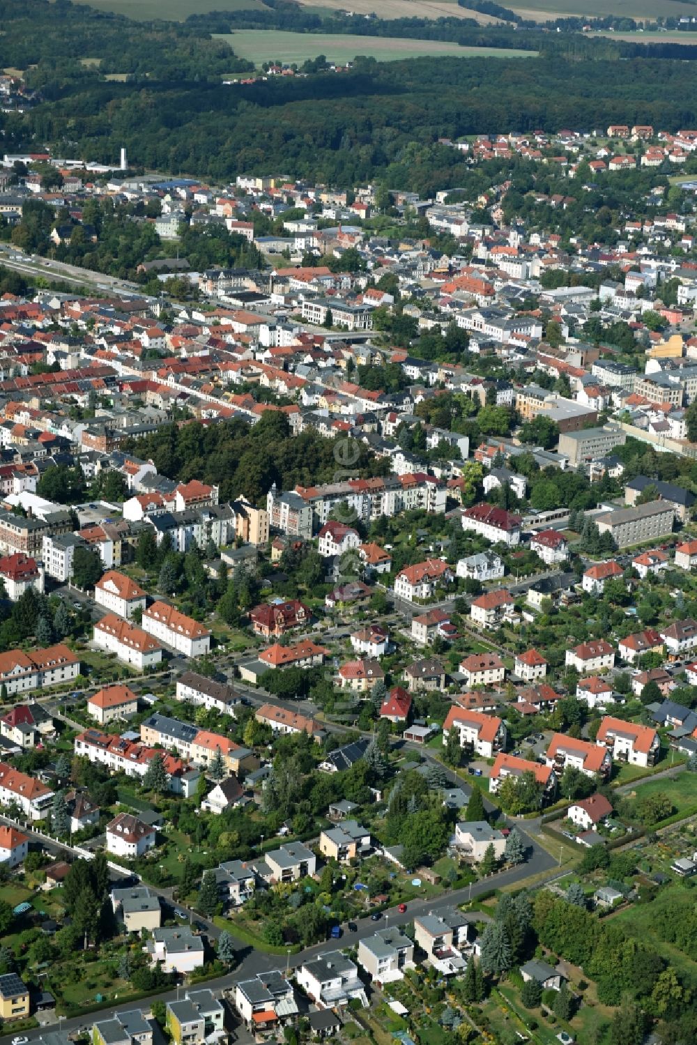 Luftaufnahme Meerane - Stadtansicht vom Innenstadtbereich in Meerane im Bundesland Sachsen