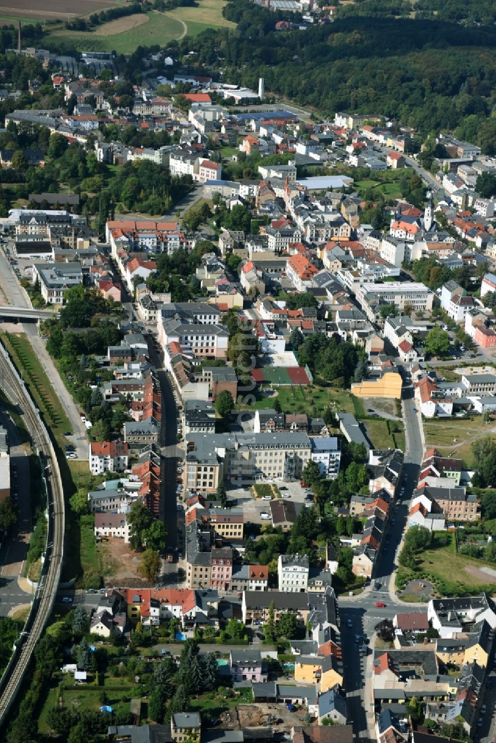 Meerane aus der Vogelperspektive: Stadtansicht vom Innenstadtbereich in Meerane im Bundesland Sachsen