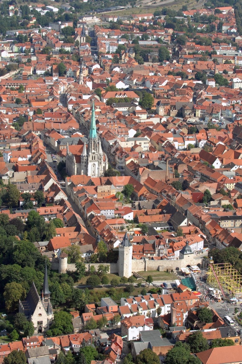 Mühlhausen aus der Vogelperspektive: Stadtansicht vom Innenstadtbereich in Mühlhausen im Bundesland Thüringen, Deutschland