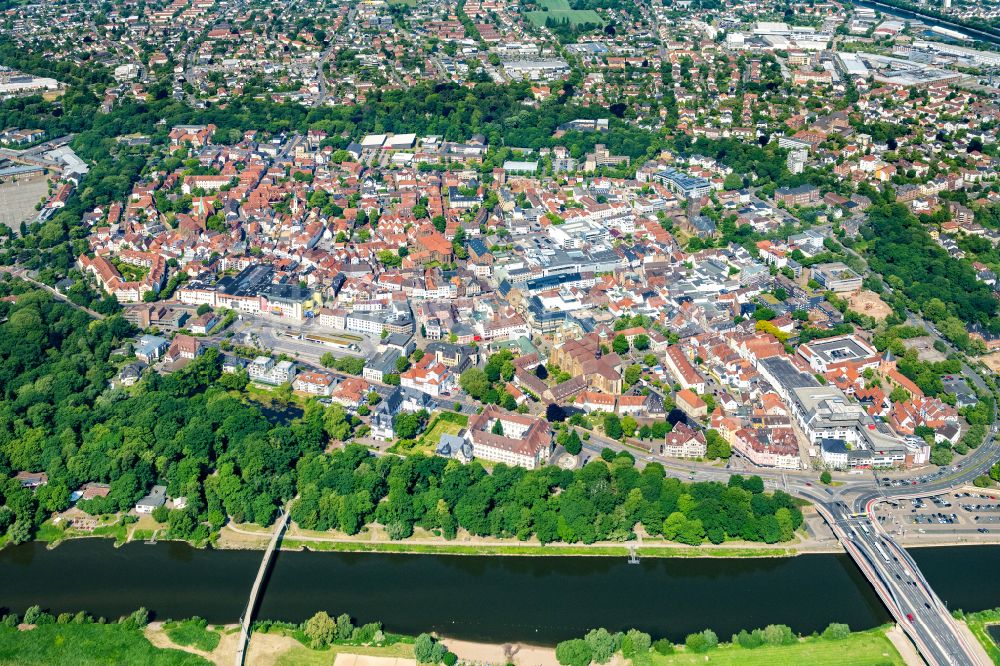 Luftaufnahme Minden - Stadtansicht vom Innenstadtbereich in Minden im Bundesland Nordrhein-Westfalen, Deutschland