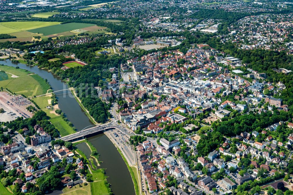 Minden von oben - Stadtansicht vom Innenstadtbereich in Minden im Bundesland Nordrhein-Westfalen, Deutschland