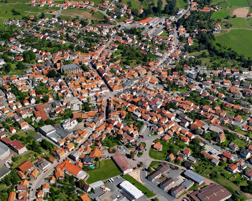 Oberzent aus der Vogelperspektive: Stadtansicht vom Innenstadtbereich in Oberzent im Bundesland Hessen, Deutschland