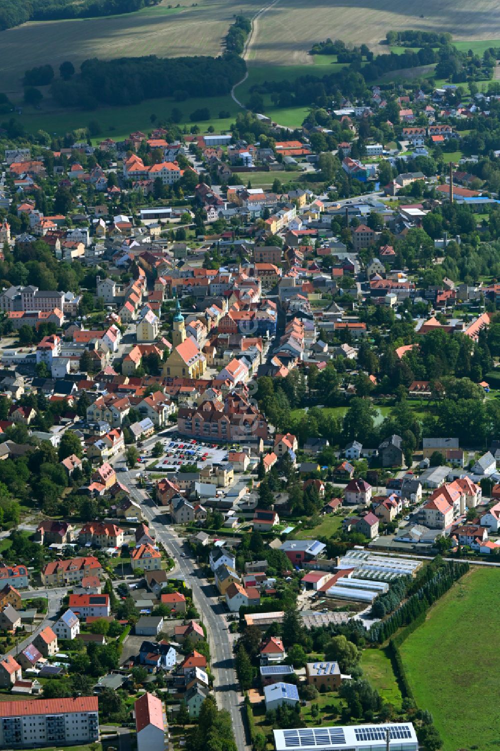 Luftbild Pulsnitz - Stadtansicht vom Innenstadtbereich in Pulsnitz im Bundesland Sachsen, Deutschland