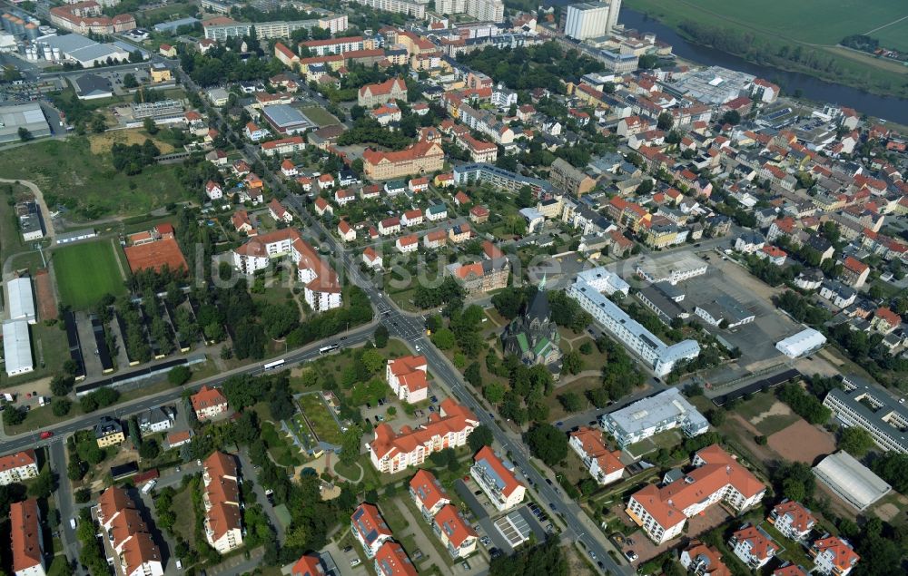 Riesa aus der Vogelperspektive: Stadtansicht vom Innenstadtbereich in Riesa im Bundesland Sachsen