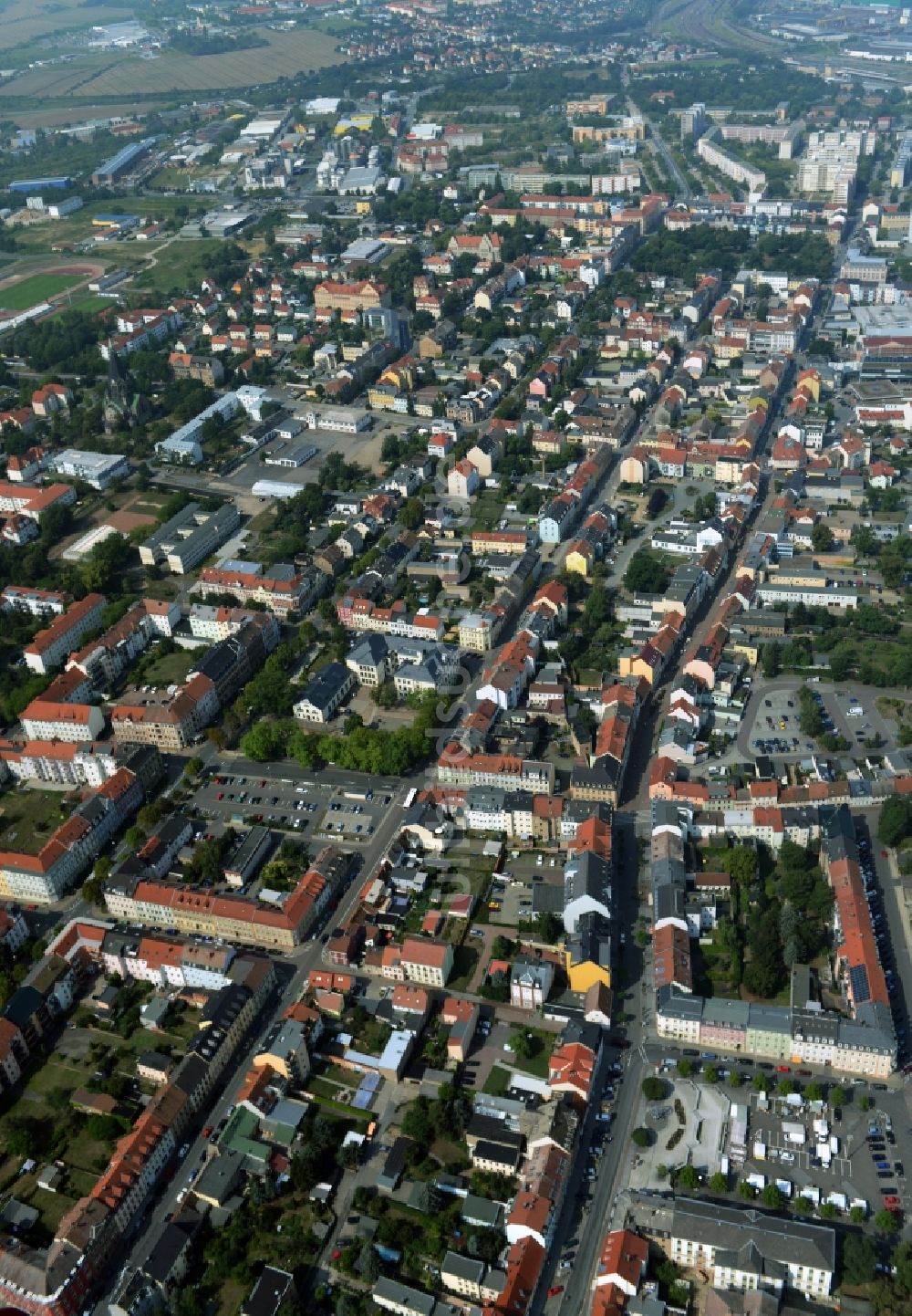 Luftaufnahme Riesa - Stadtansicht vom Innenstadtbereich in Riesa im Bundesland Sachsen